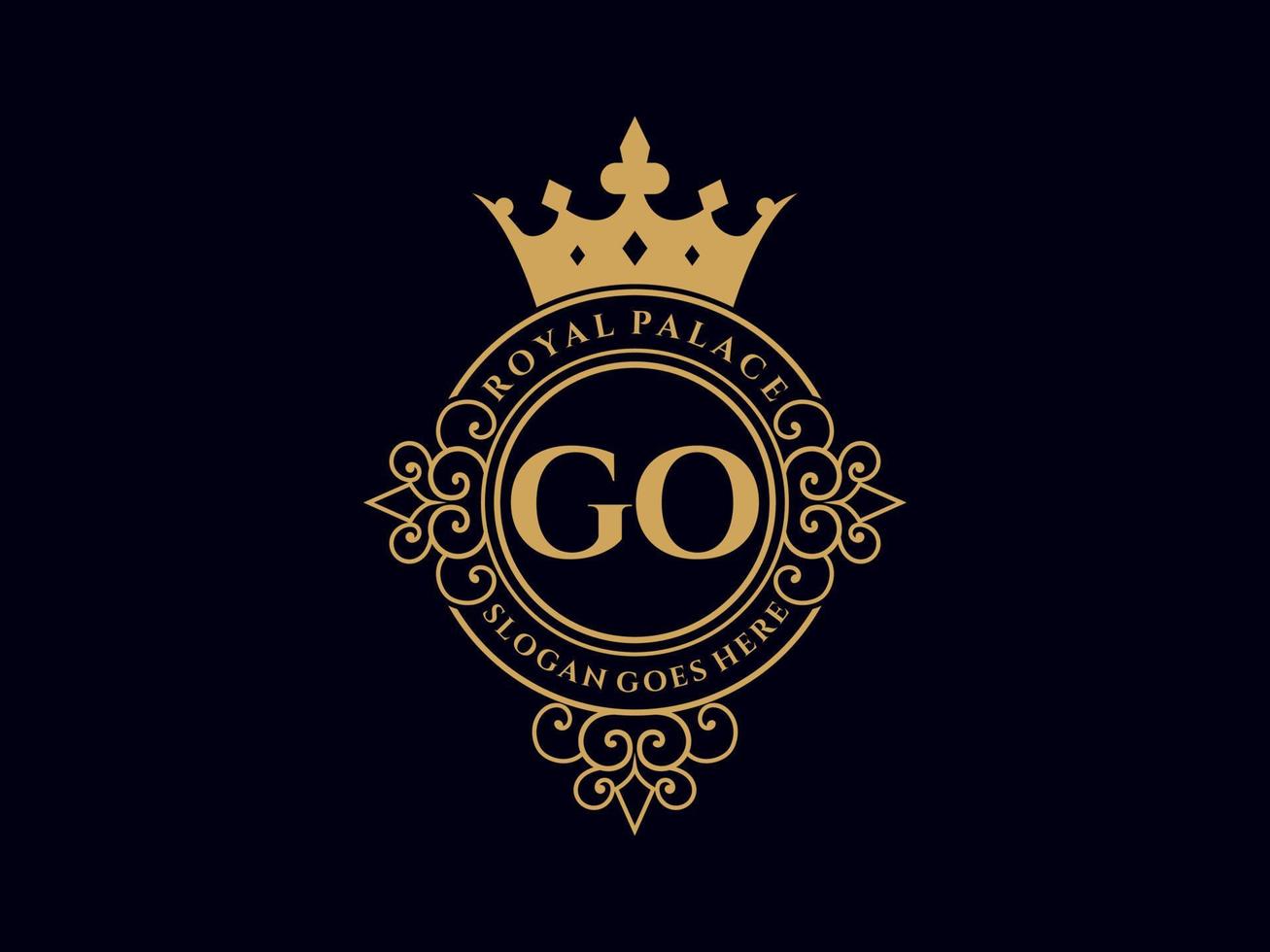 Letter GO Antique royal luxury victorian logo with ornamental frame. vector