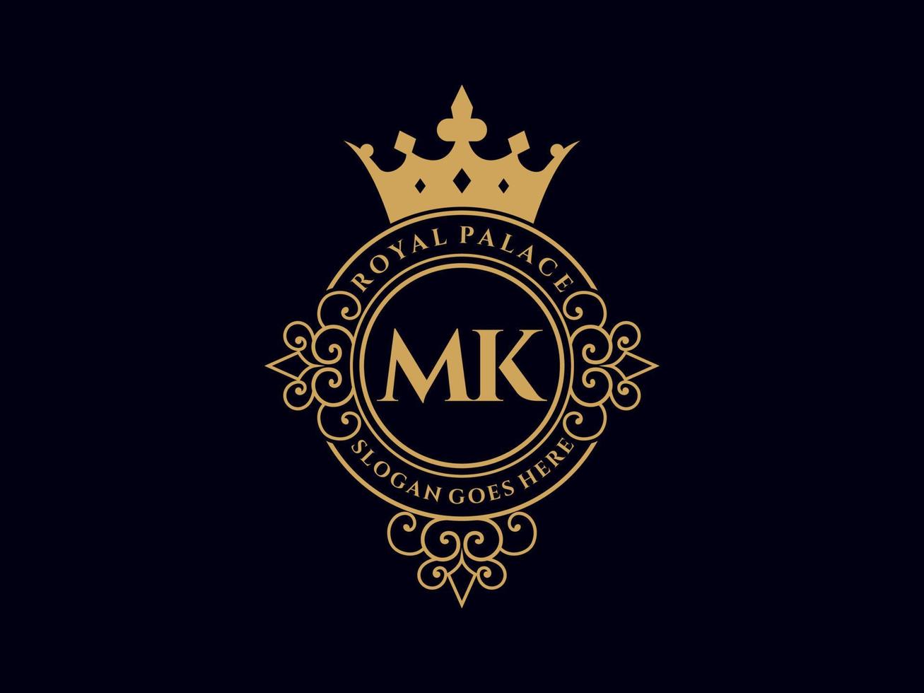 letra mk logotipo victoriano de lujo real antiguo con marco ornamental. vector