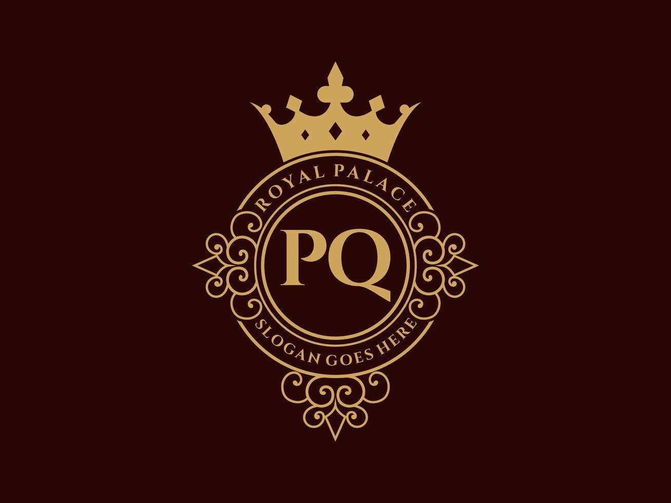Letter PQ Antique royal luxury victorian logo with ornamental frame. vector