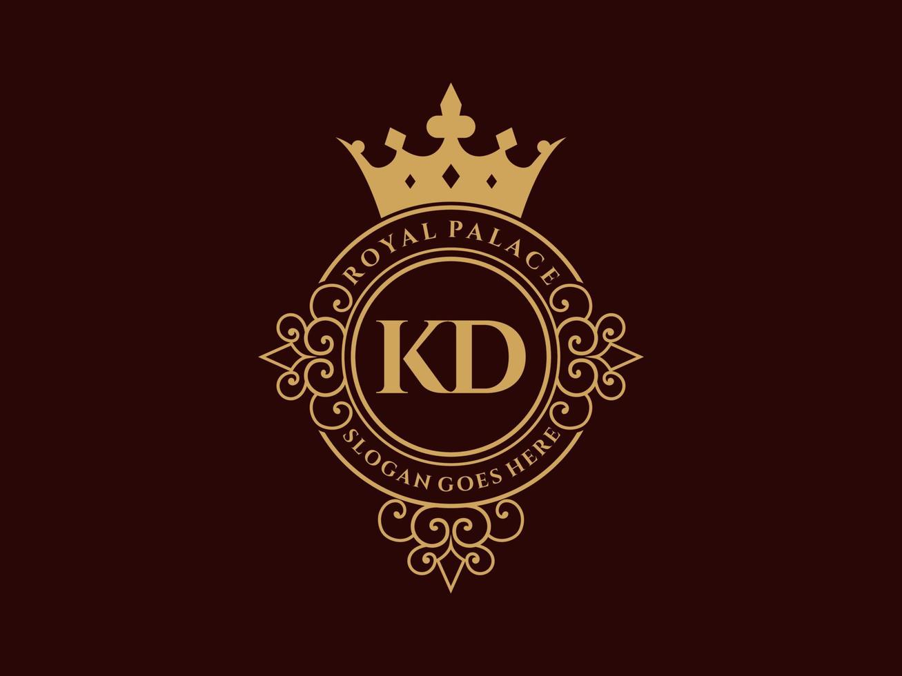 Letter KD Antique royal luxury victorian logo with ornamental frame. vector