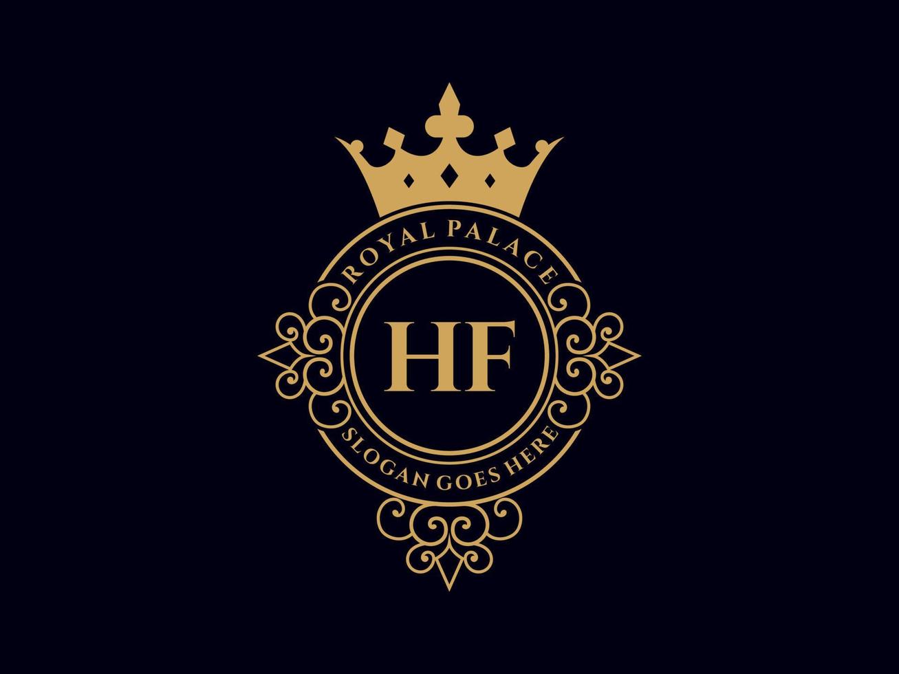 Letter HF Antique royal luxury victorian logo with ornamental frame. vector