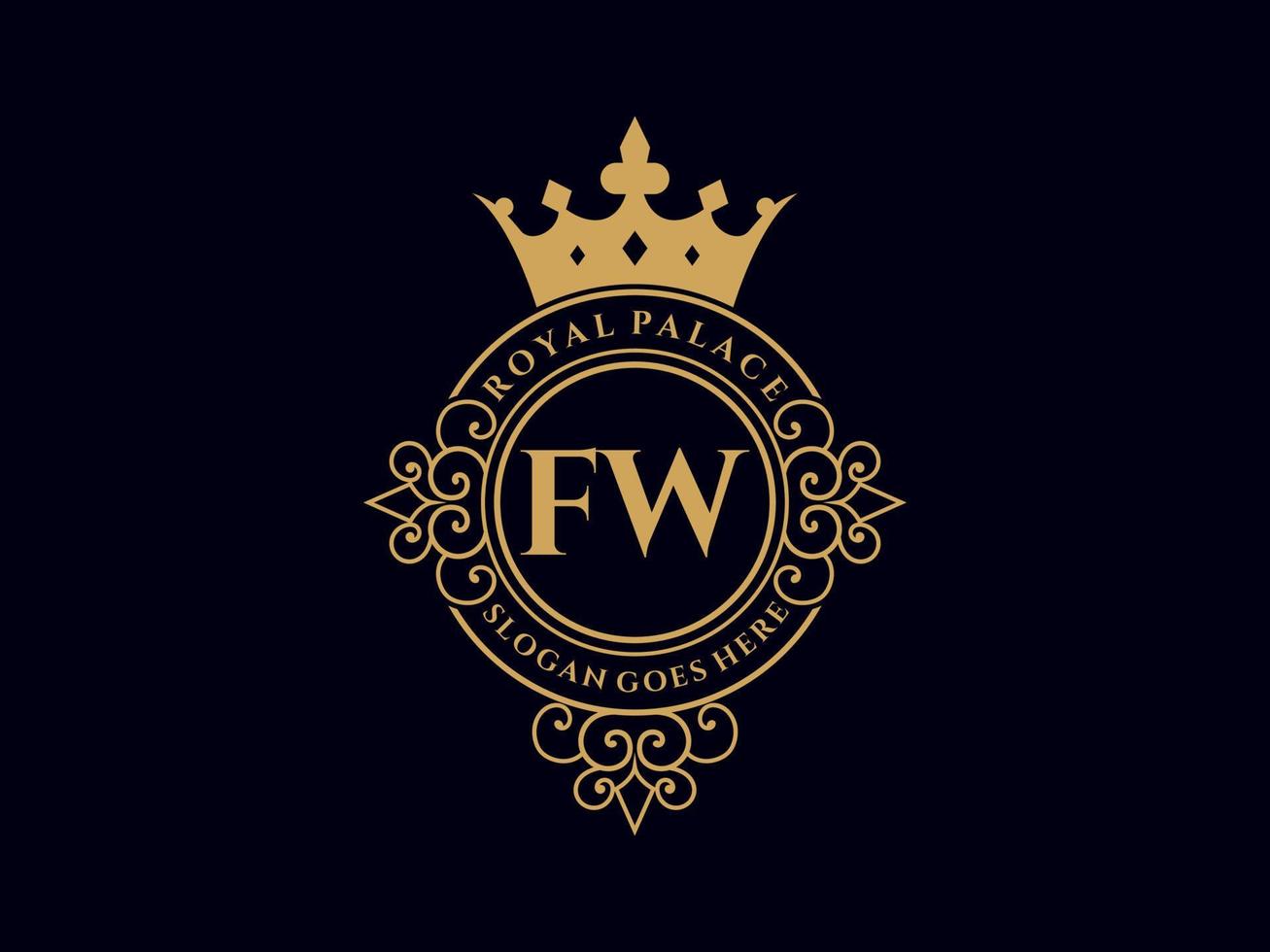 letra fw logotipo victoriano de lujo real antiguo con marco ornamental. vector