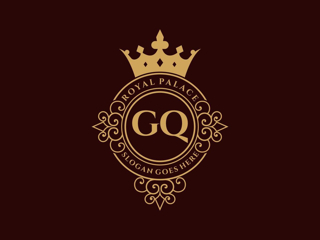 Letter GQ Antique royal luxury victorian logo with ornamental frame. vector