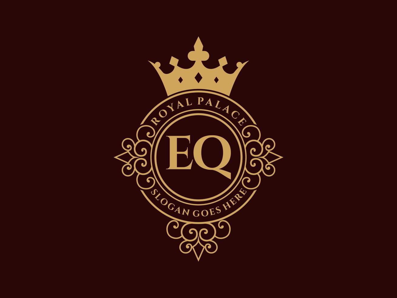 letra eq logotipo victoriano de lujo real antiguo con marco ornamental. vector