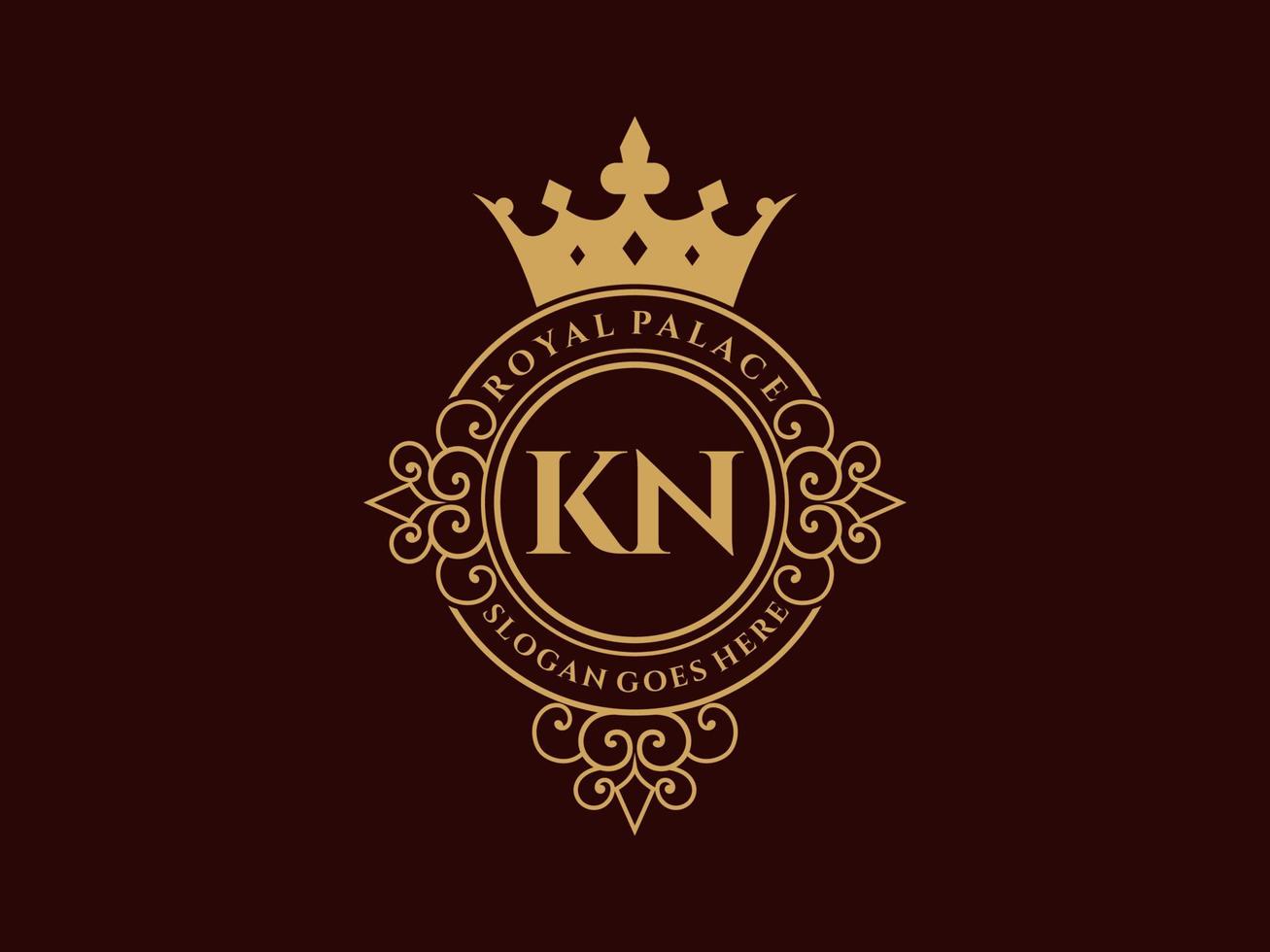 Letter KN Antique royal luxury victorian logo with ornamental frame. vector