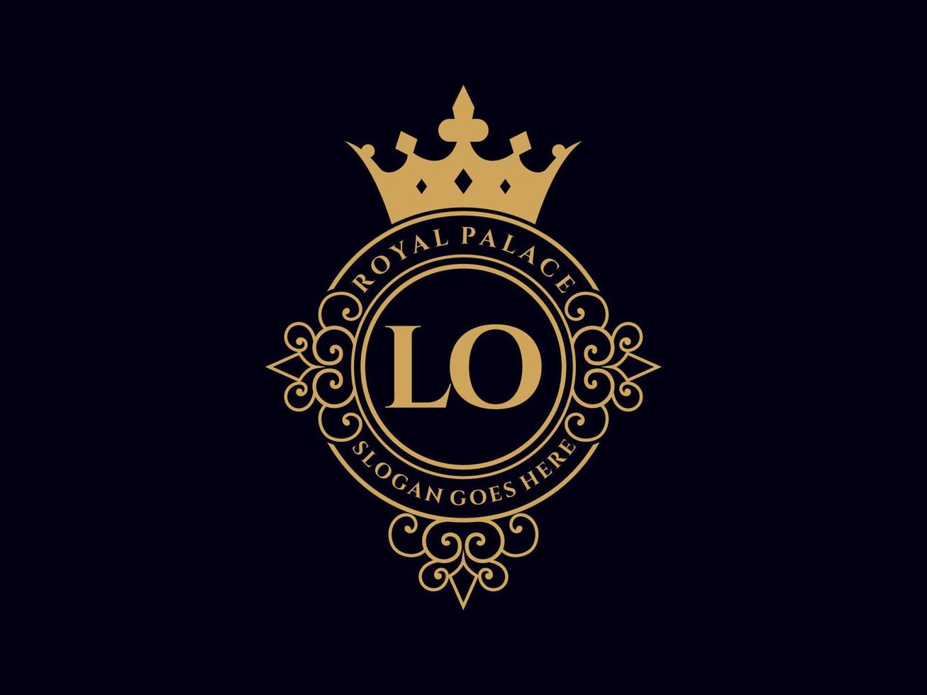 Letter LO Antique royal luxury victorian logo with ornamental frame. vector
