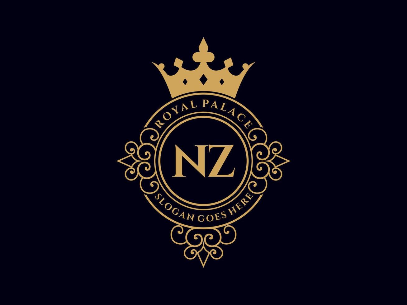 Letter NZ Antique royal luxury victorian logo with ornamental frame. vector