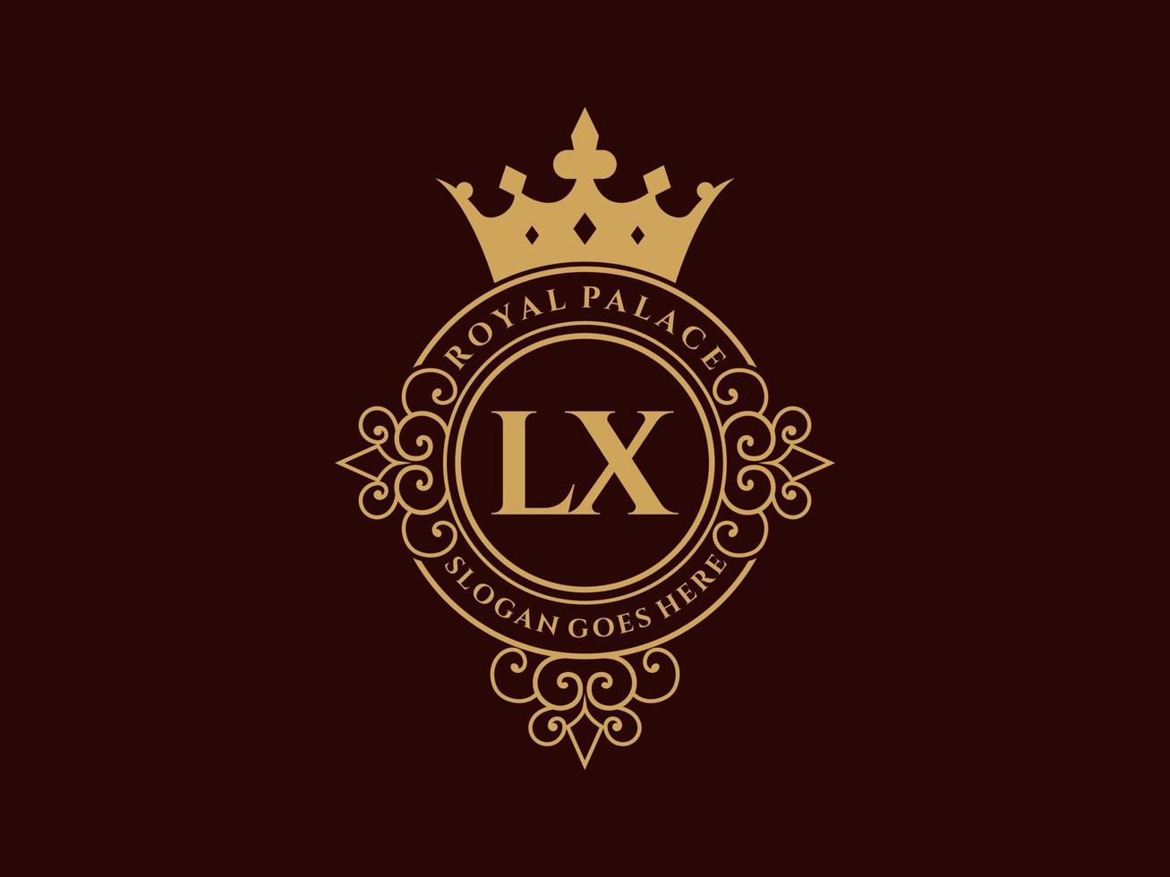 letra lx logotipo victoriano de lujo real antiguo con marco ornamental. vector