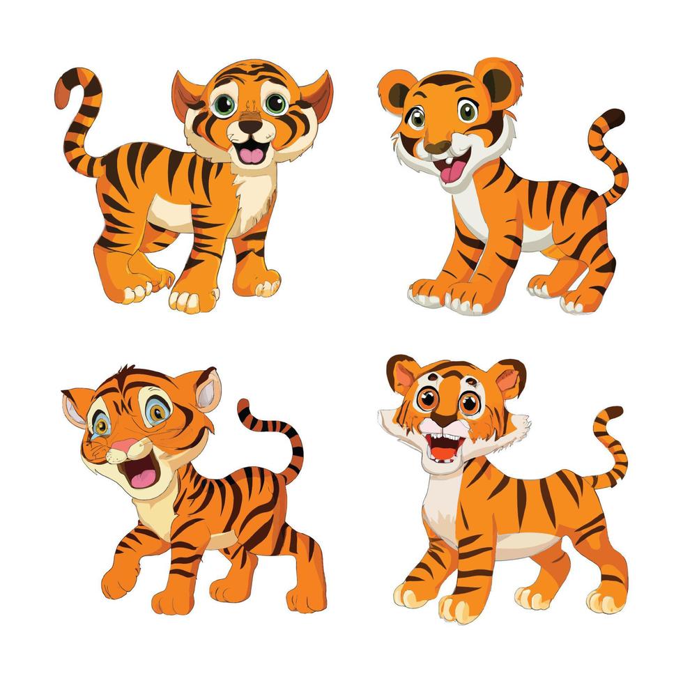 conjunto de ilustración de arte de personaje de tigre bebé de dibujos  animados 13534581 Vector en Vecteezy