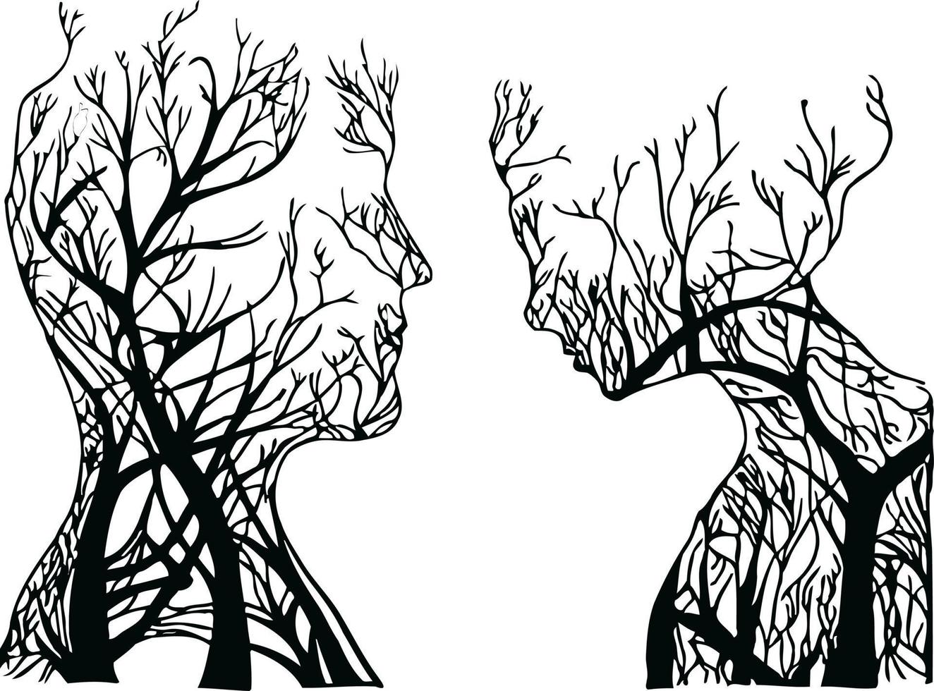 woman and men shaped tree art print vector