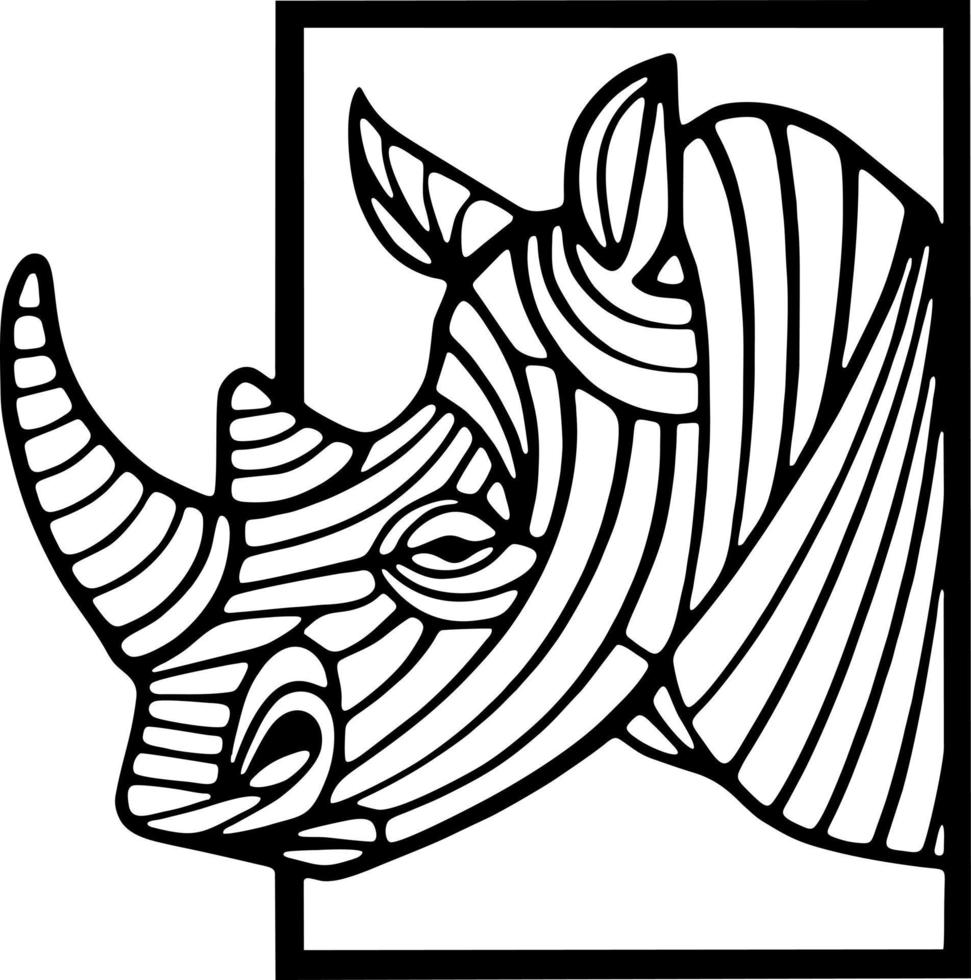 Striped Rhino Mural Monochrome art print vector