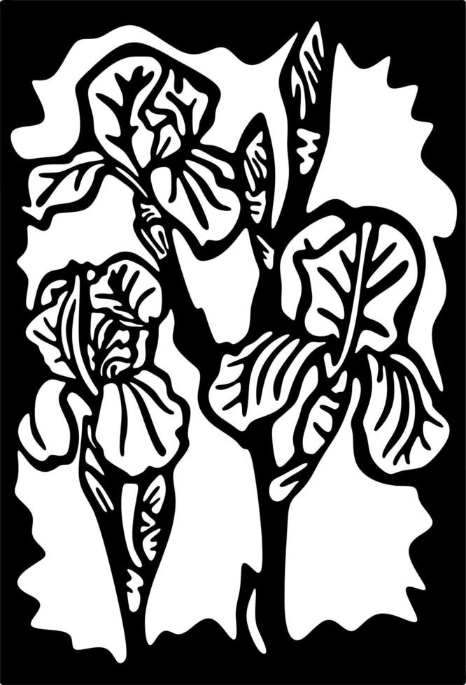 Iris flower panel monochrome mural art print vector