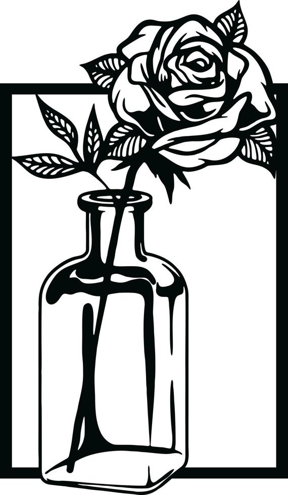 Rose Jar Monochrome art print design vector