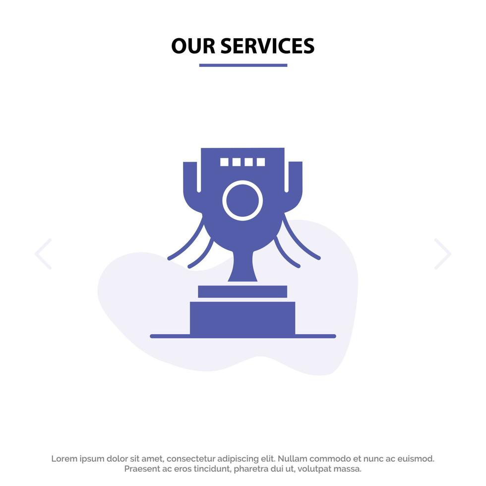 Our Services Award Cup Ireland Solid Glyph Icon Web card Template vector