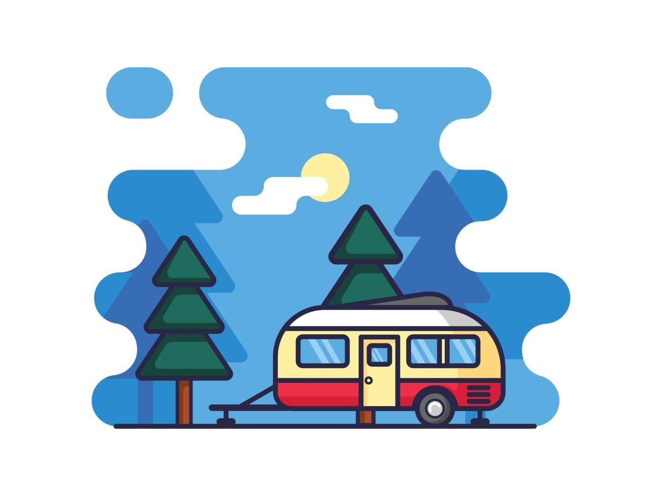 ilustración de caravana, campista, turista, viaje, viaje, turismo, verano. icono aislado sobre un fondo blanco. vector