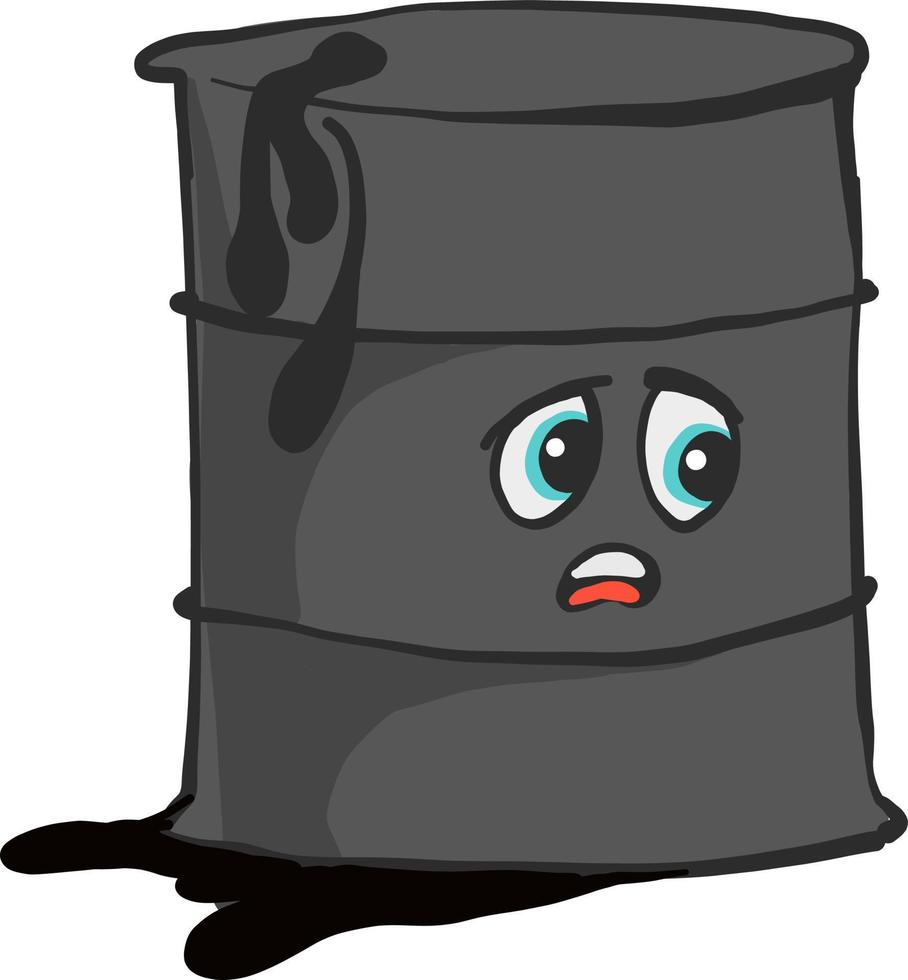 Sad fuel oil barrel , illustration, vector on white background