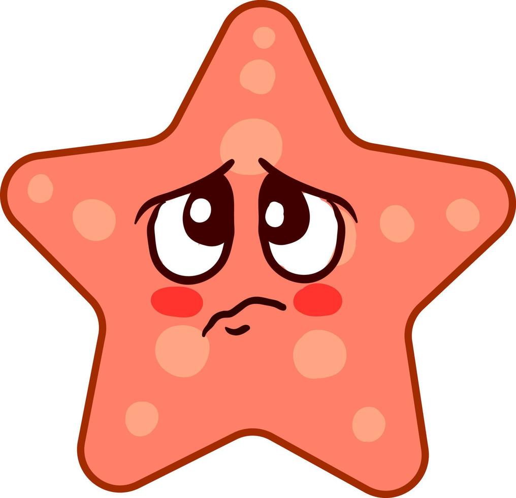 Sad starfish, illustration, vector on white background.