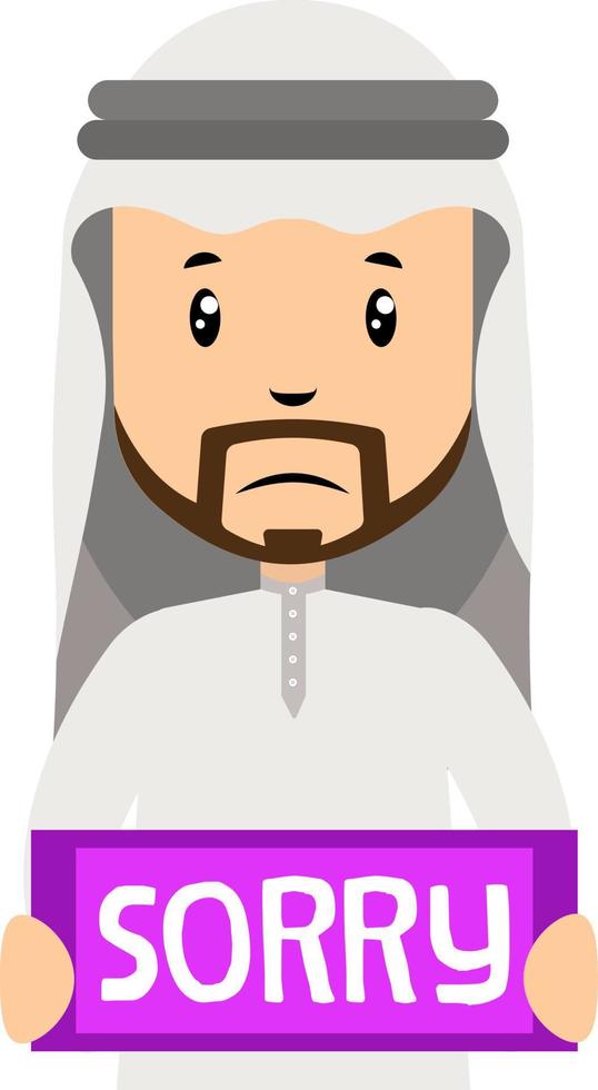 Arab men with sorry sign, illustration, vector on white background.