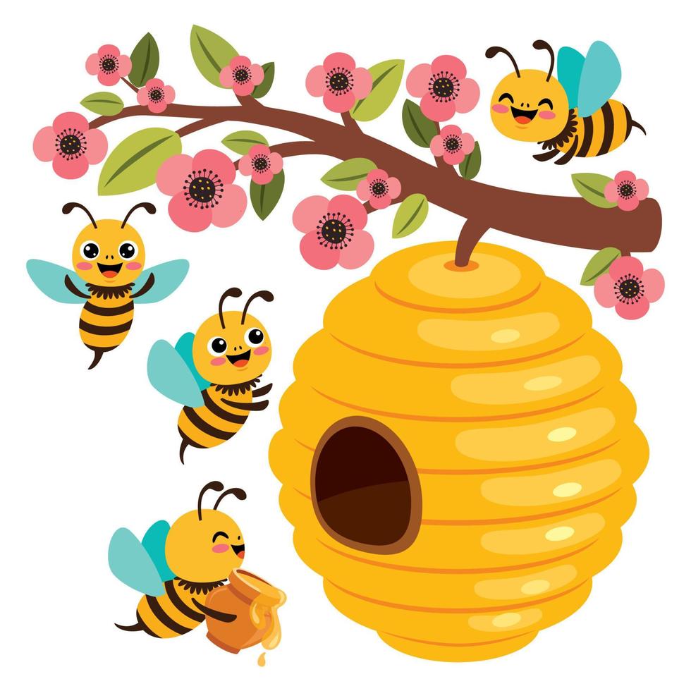 ilustración de dibujos animados de abejas lindas vector