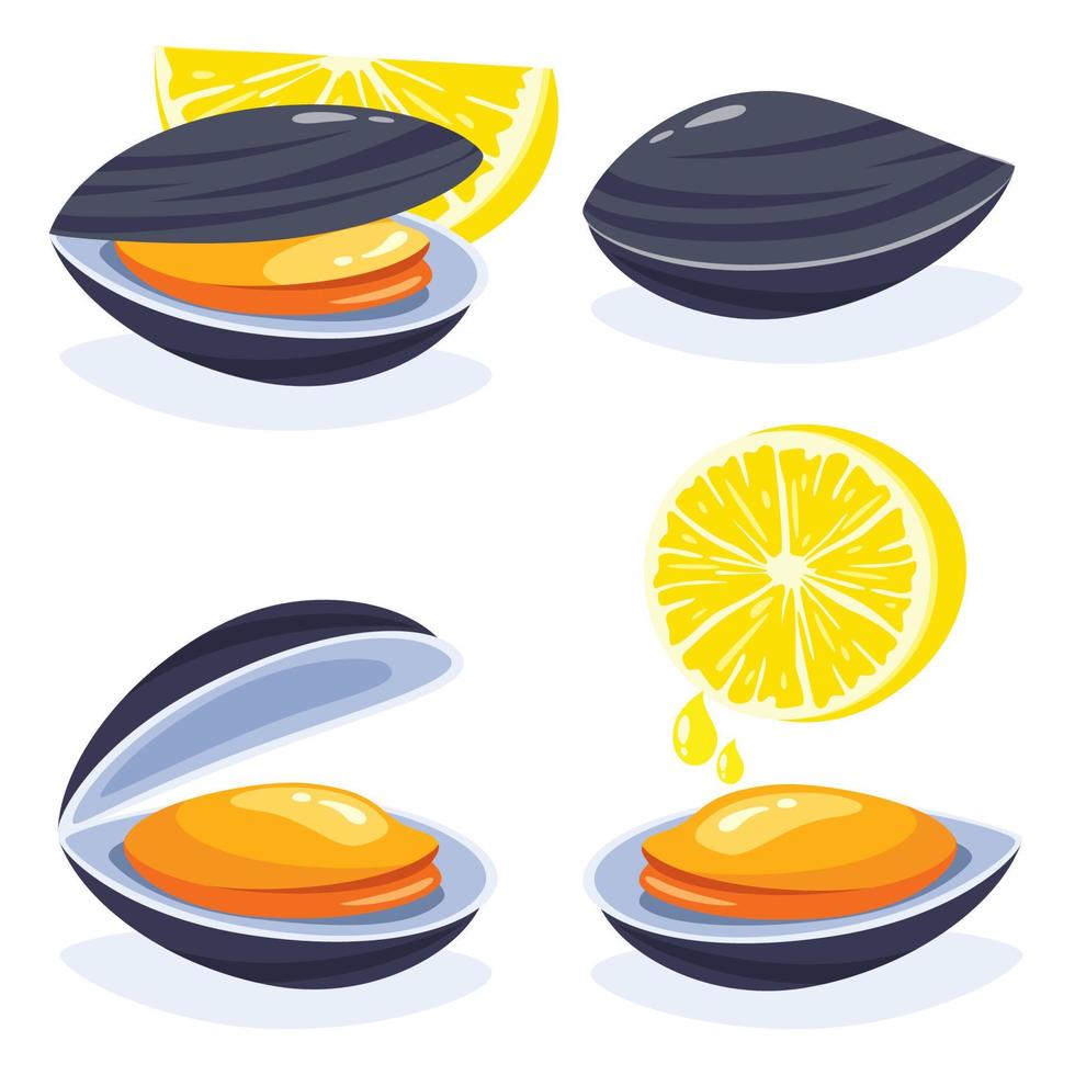 dibujo plano de varios mejillones vector