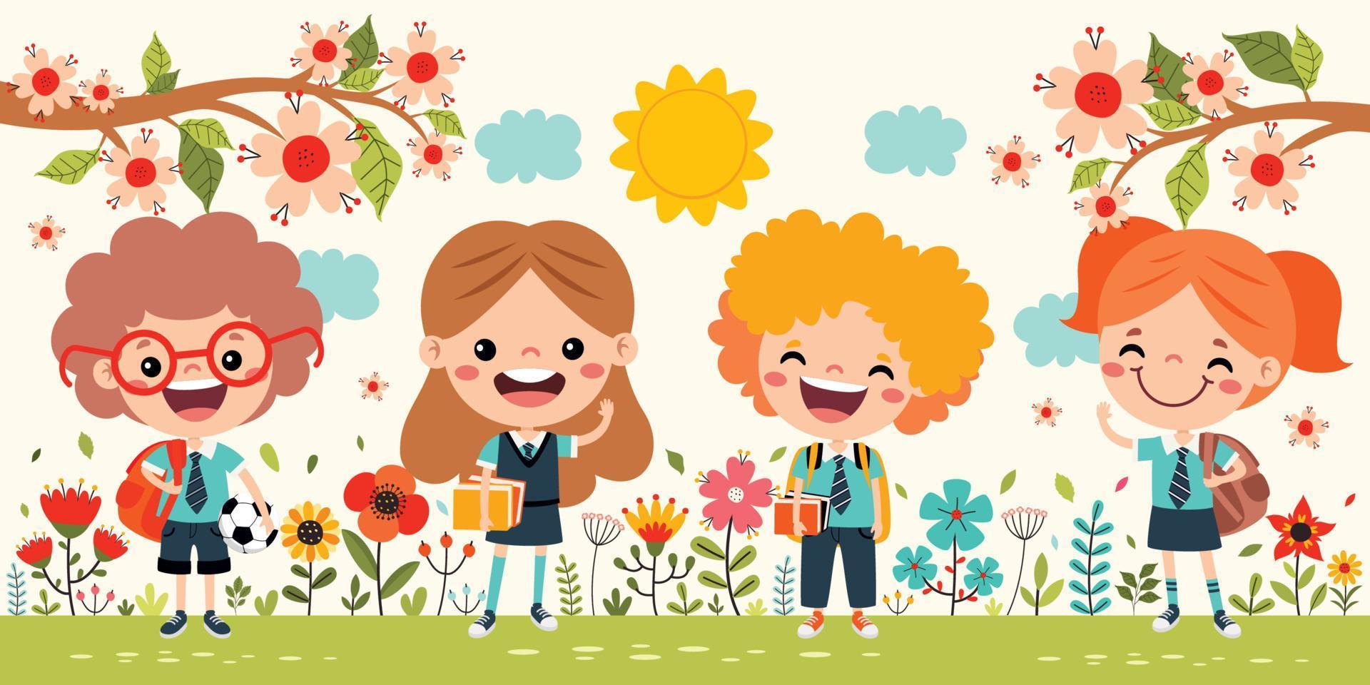 Cartoon Drawing Of Little Students vector