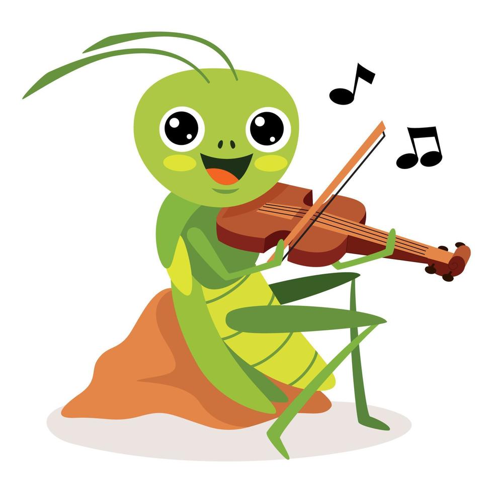 Cartoon Illustration Of A Grasshopper Playing Violin vector