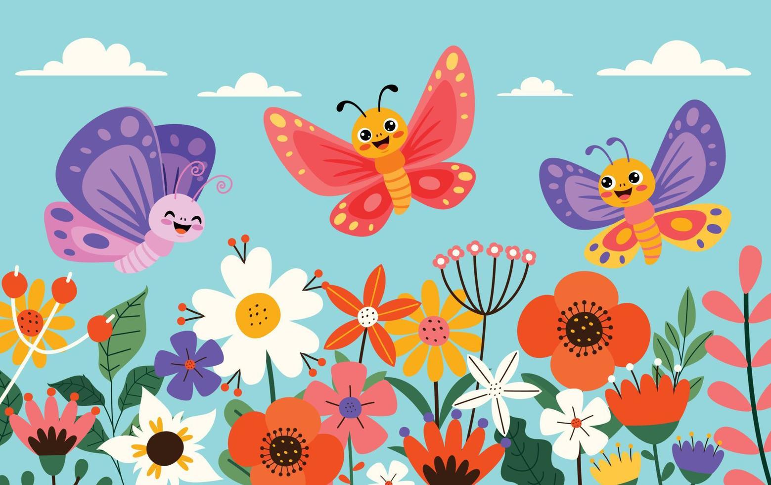 Flat Drawing Of Colorful Butterflies vector