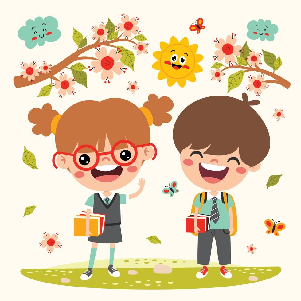 Cartoon Drawing Of Little Students vector