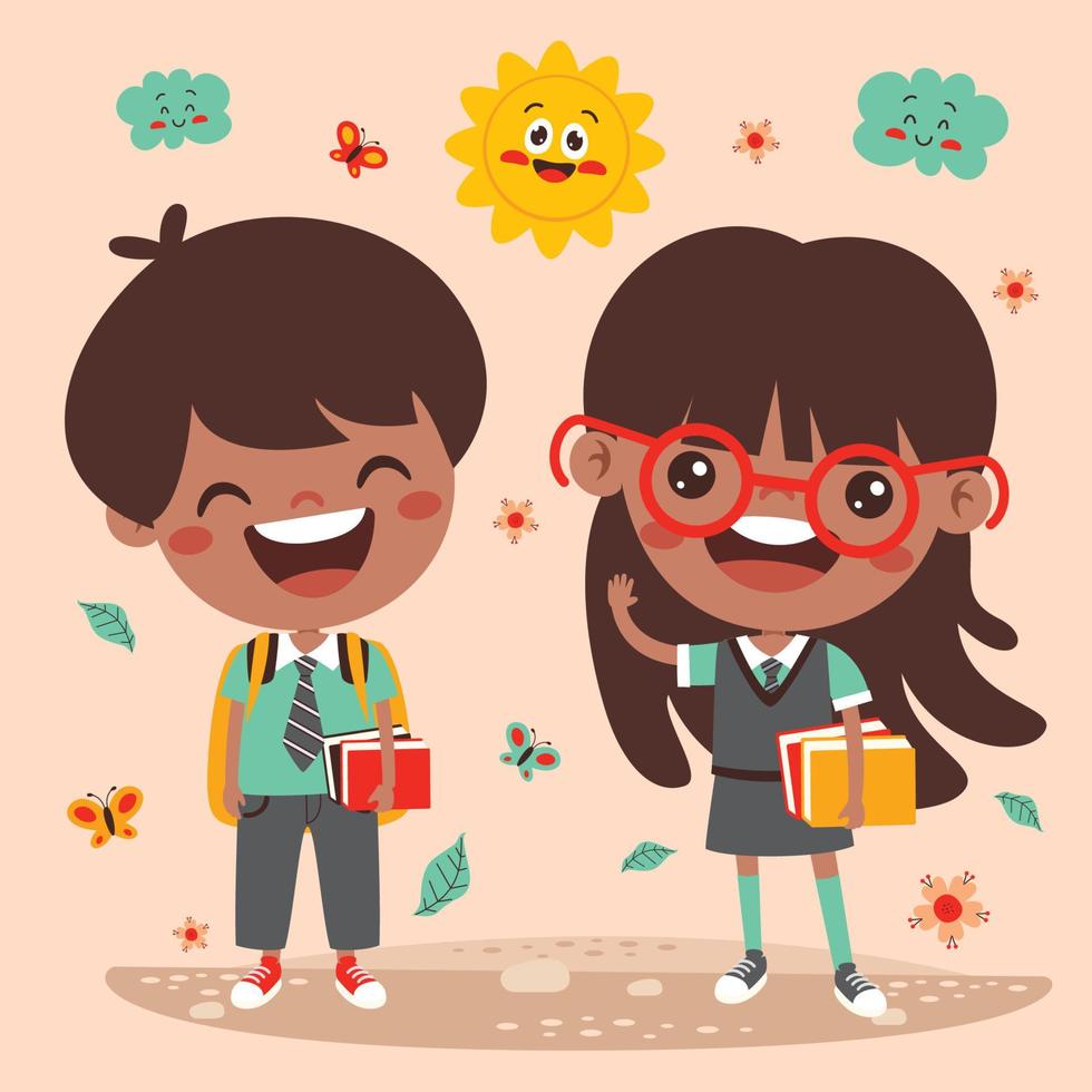 Cartoon Drawing Of Little Students vector