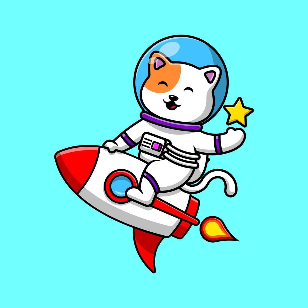 Cute Cat Astronaut Riding Rocket Cartoon Vector Icons Illustration. Flat Cartoon Concept. Suitable for any creative project.