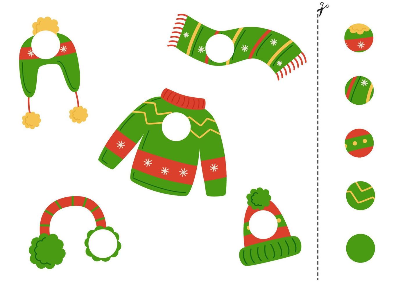 Cut and glue parts of cute winter clothes. vector