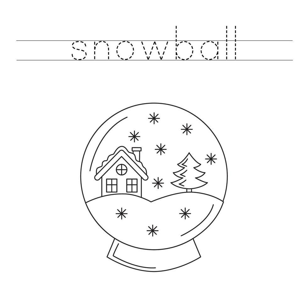 Trace the letters and color snowball. Handwriting practice for kids. vector