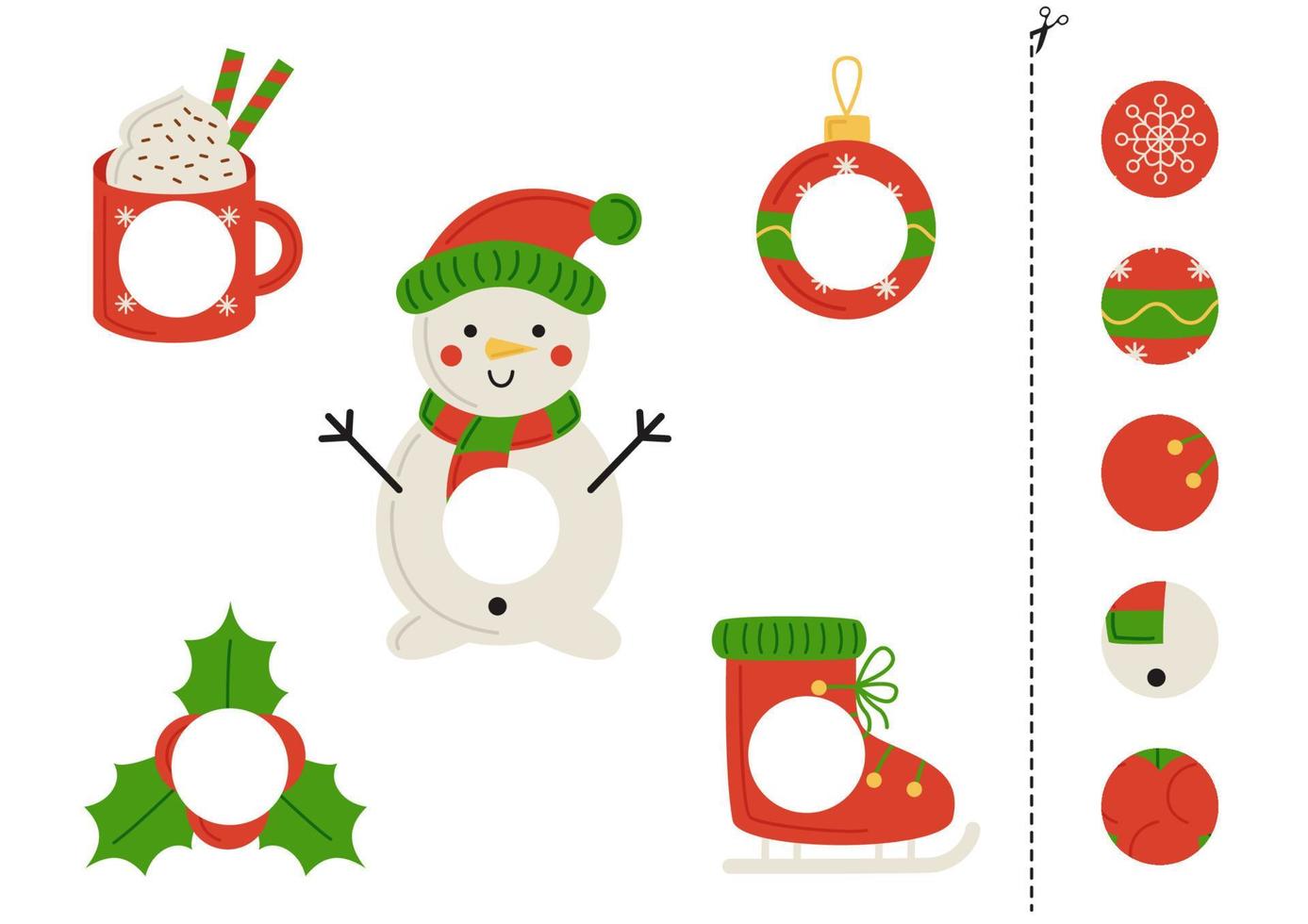 Cut and glue parts of cute Christmas elements. vector