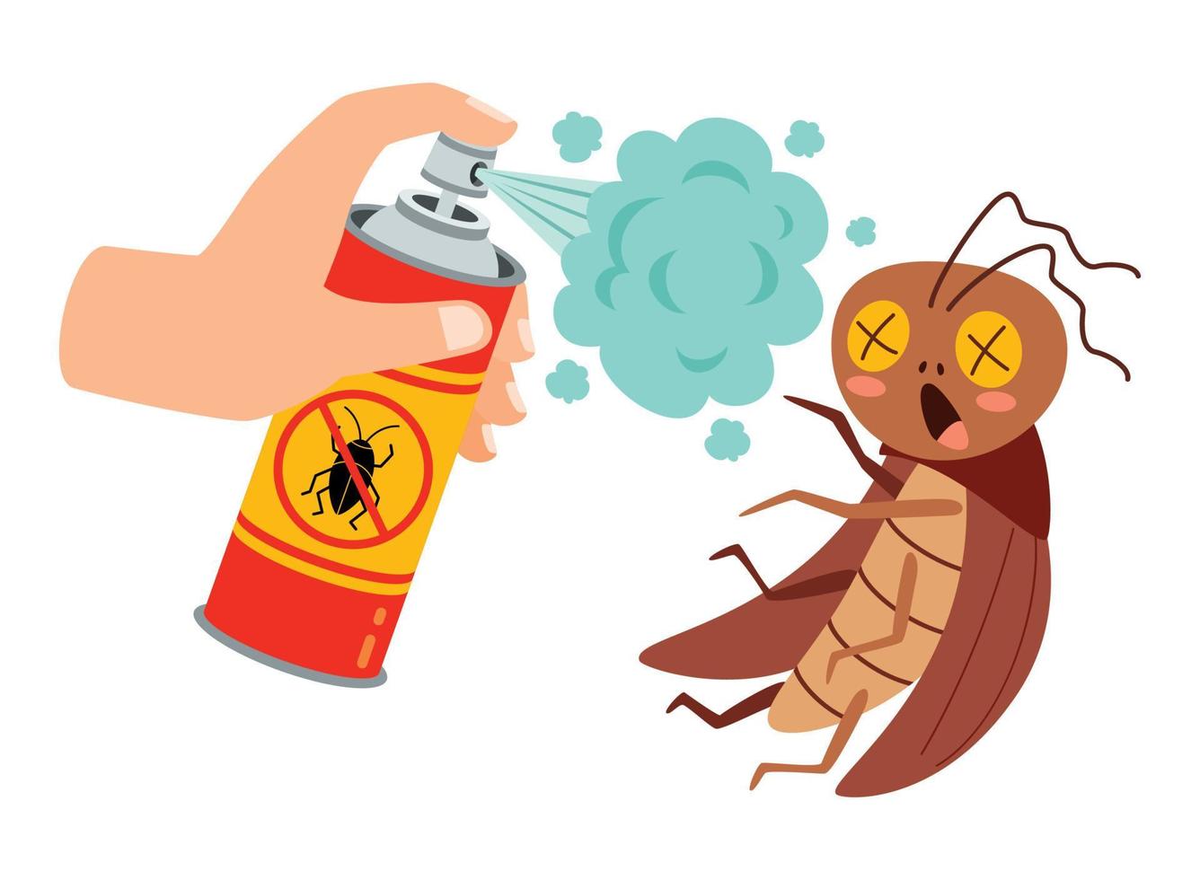 Lata de spray repelente de insectos esterilización en cucaracha vector