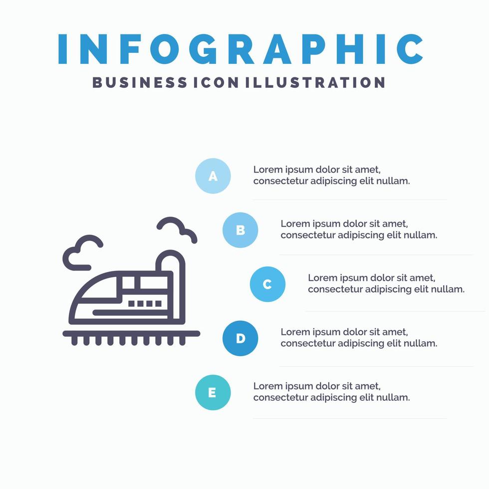 Bullet Train High Speed Blue Infographics Template 5 Steps Vector Line Icon template