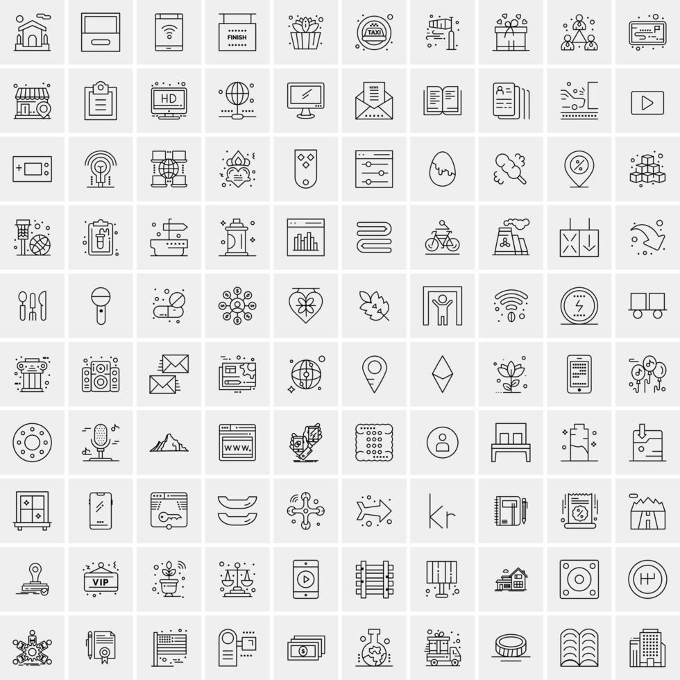 paquete de 100 iconos de líneas universales para móviles y web vector