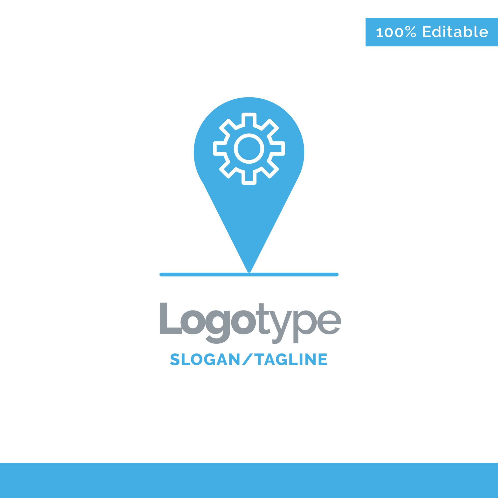 Business Location Map Gear Blue Solid Logo Template Place for Tagline
