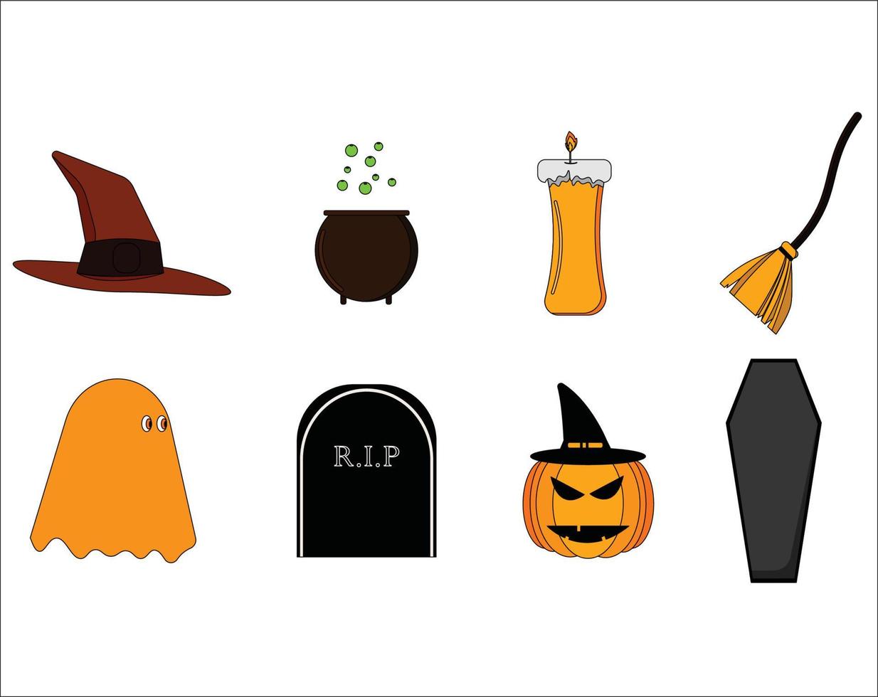 Set of Halloween Equipment Colorful Vector