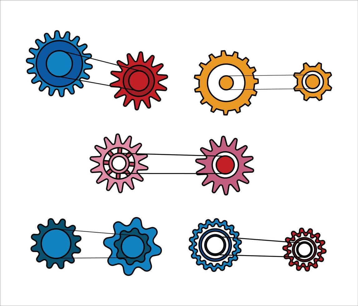 conjunto de vectores de engranajes coloridos