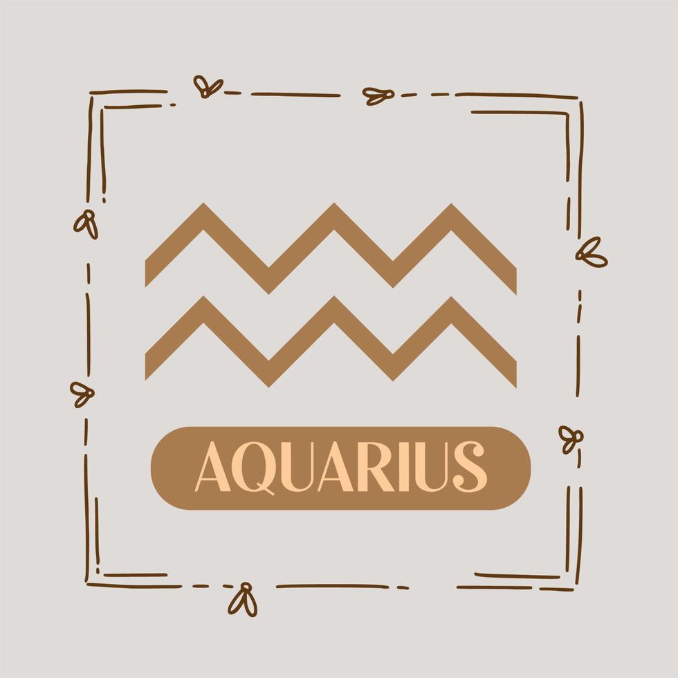 Decoration of cute Square Frame with Aquarius Zodiac Brown Vector