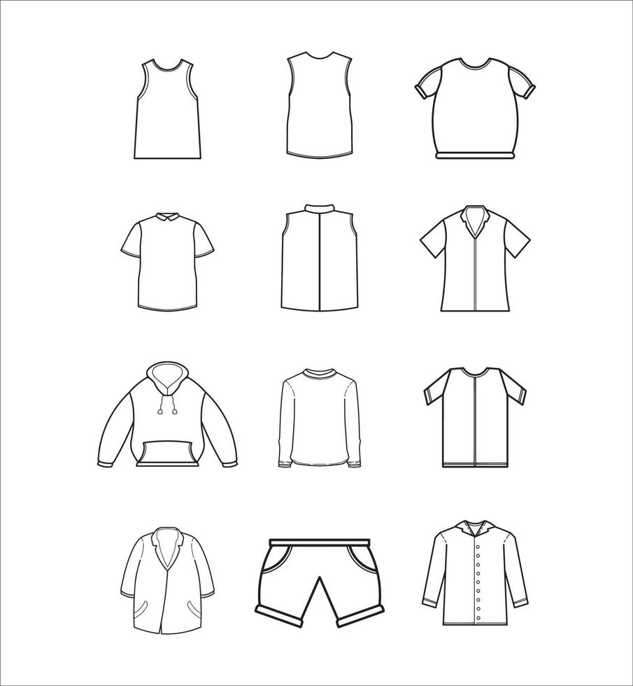 conjunto, de, hombre, ropa, contorno, en, un, fondo blanco vector