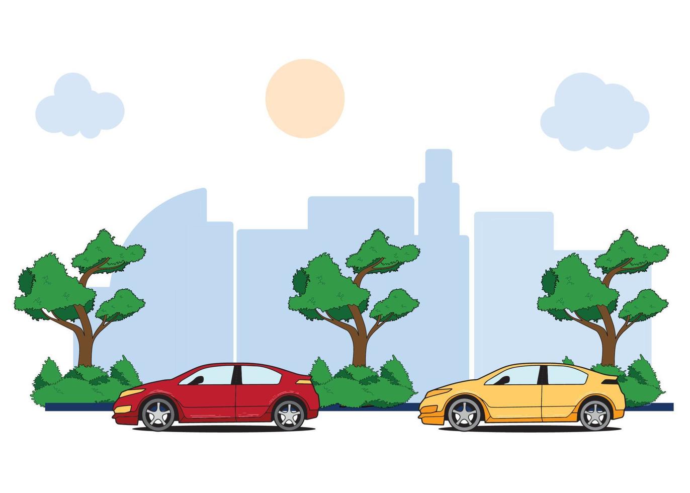 Car on City Colorful on a White Background Vector