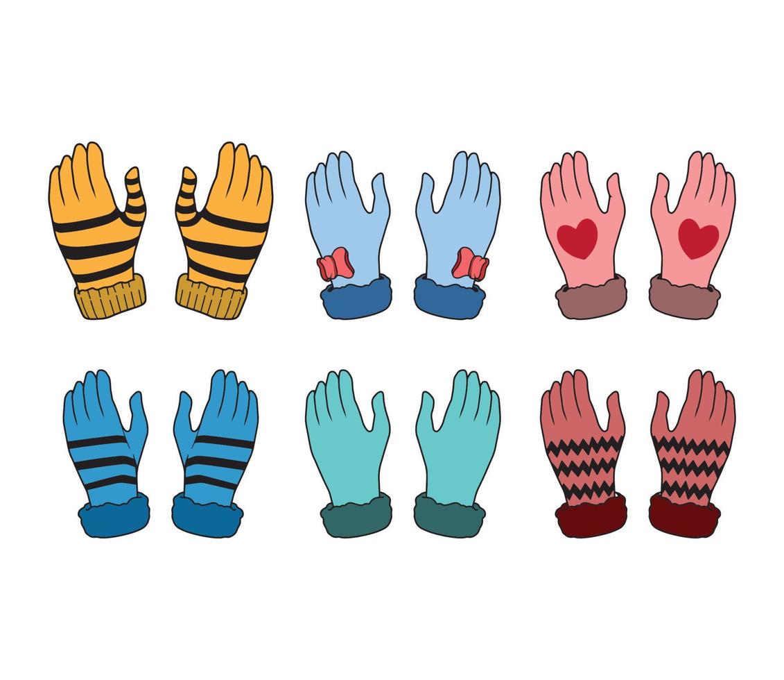 conjunto de coloridos guantes decoración belleza vector