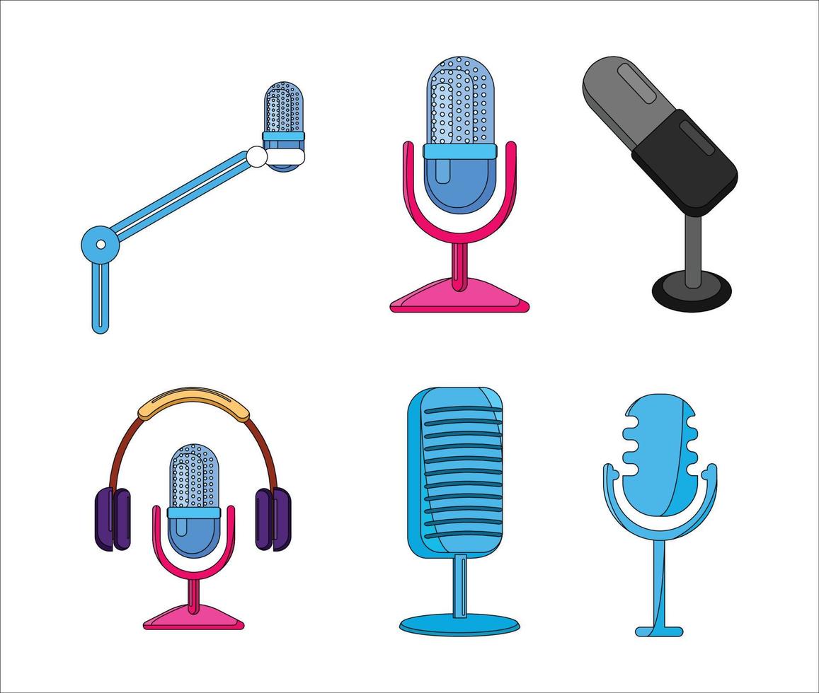 Collection of Colorful Microphone Isolated on a White Background vector