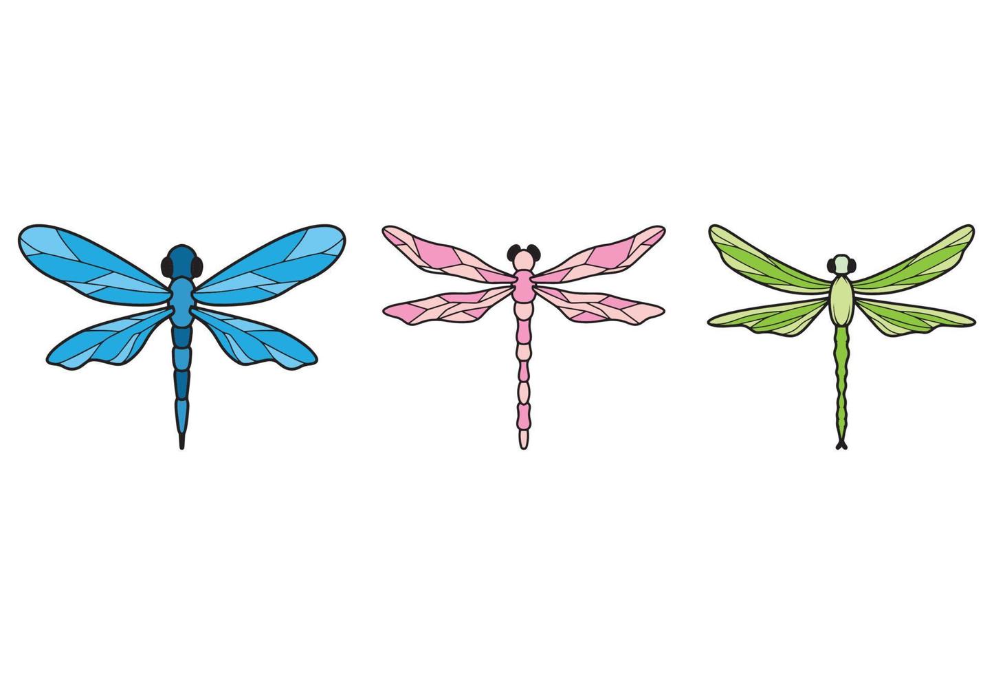 Three Colorful Dragonfly on a White Background Vector