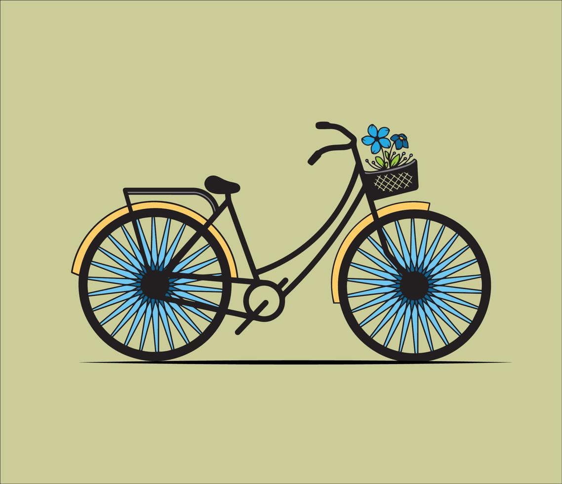 Vintage of Bicycle with Floral Basket Vector