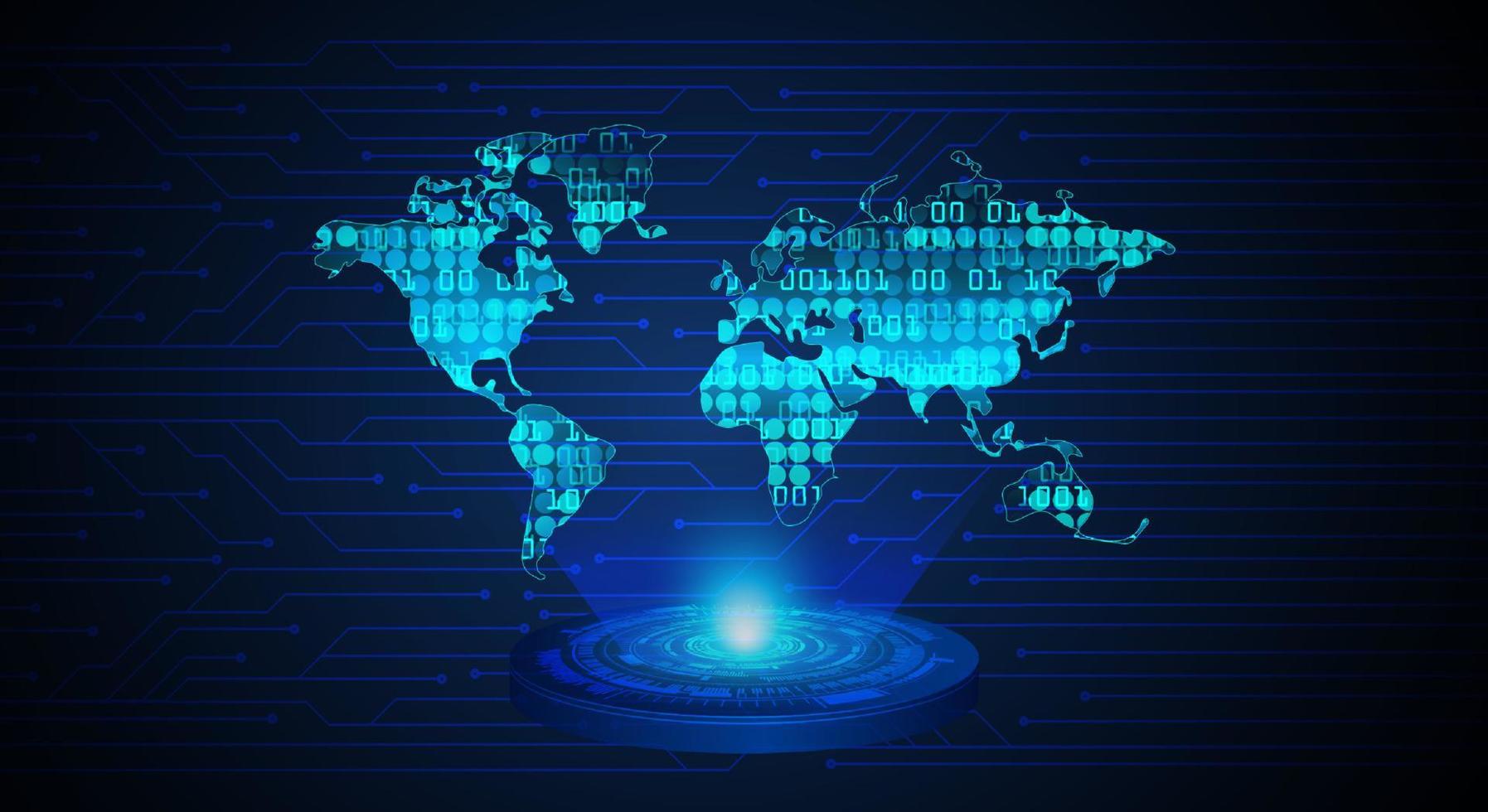 proyector holográfico de mapa del mundo moderno sobre fondo de tecnología vector