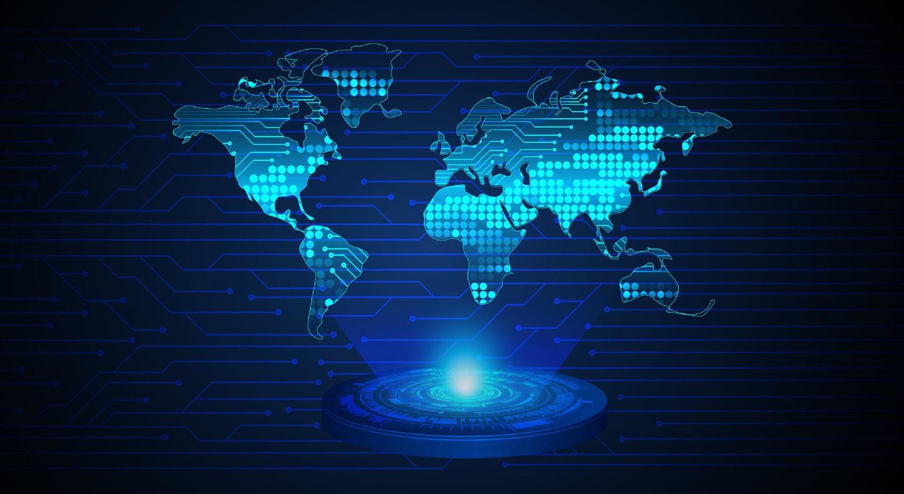 Modern World Map Holographic Projector on Technology Background vector