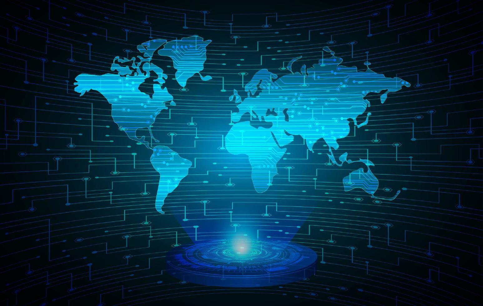 proyector holográfico de mapa del mundo moderno sobre fondo de tecnología vector