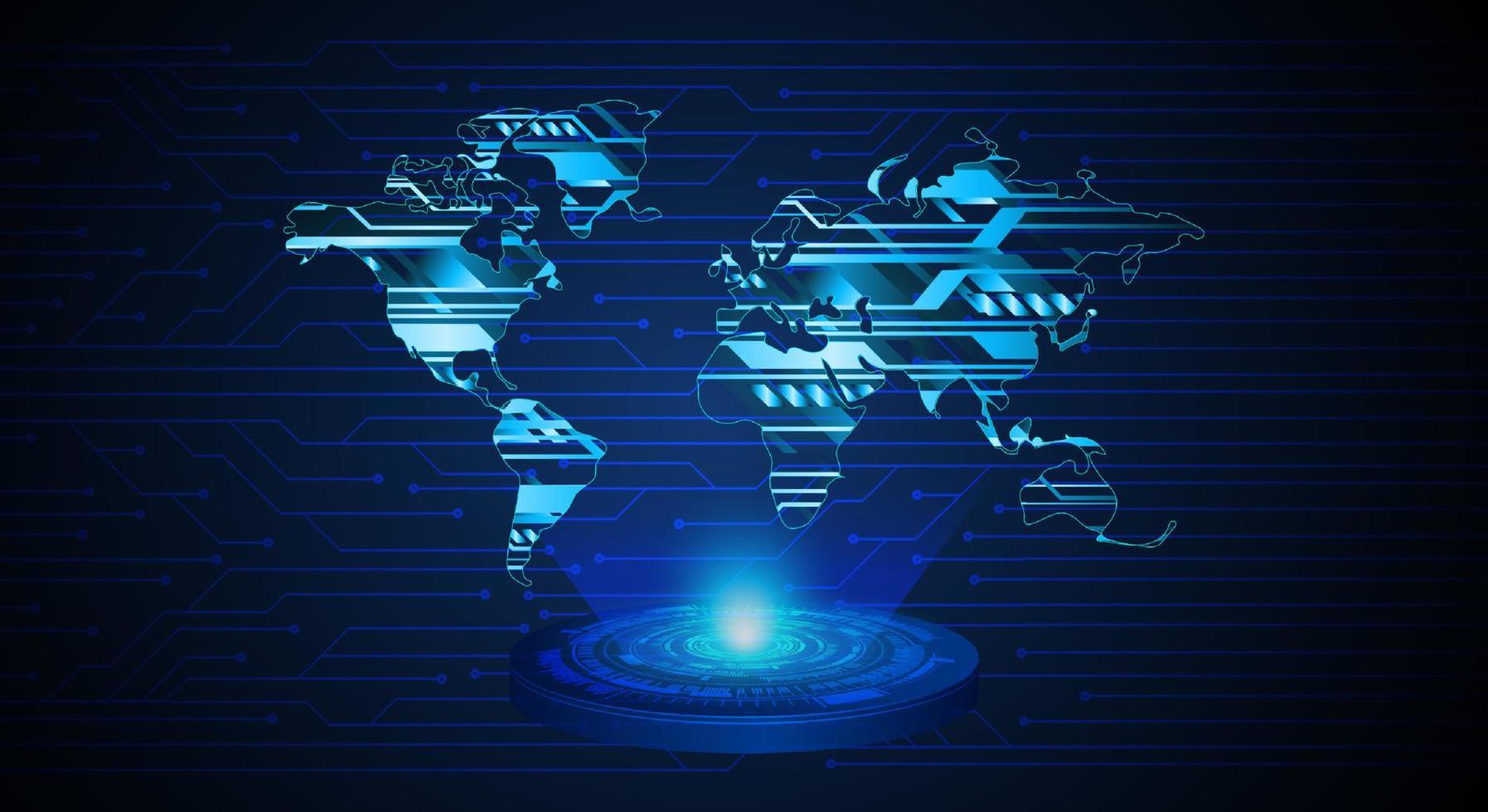 Modern World Map Holographic Projector on Technology Background vector